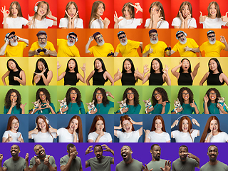 Image showing Collage of portraits of multiethnic, mixed age group of people forming a pride flag