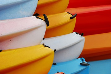 Image showing Colorful kayaks