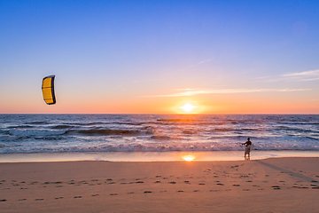 Image showing Kite surfer watching the waves