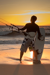 Image showing Kite surfer watching the waves