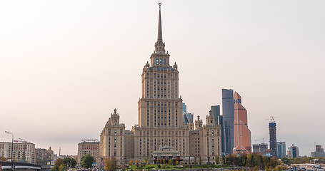 Image showing Stalin era tower building of Ukraine hotel