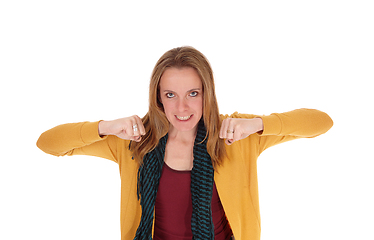 Image showing Angry woman making her fists, looking frustrated 