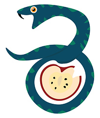 Image showing Snake with apple, vector or color illustration.