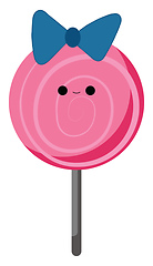 Image showing Pink color lollipop with smiley with black stick, blue bow, vect