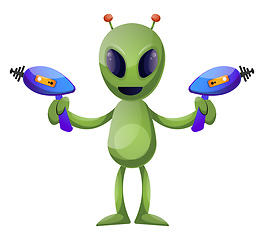 Image showing Alien with guns, illustration, vector on white background.
