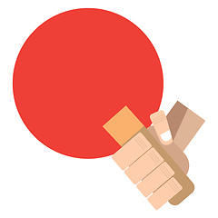 Image showing Red racket for table tennis in hand, illustration, vector on whi