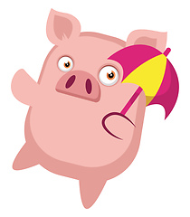Image showing Piggy is holding a umbrella, illustration, vector on white backg