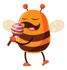 Image showing Bee is holding a lollipop, illustration, vector on white backgro