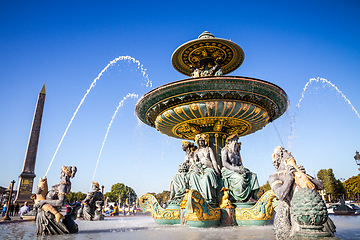 Image showing Fountain of the Seas and Louxor Obelisk, Concorde Square, Paris