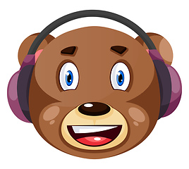 Image showing Bear with purple headphones on, illustration, vector on white ba