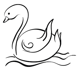 Image showing Outlined sketch of a black swan over white background viewed fro