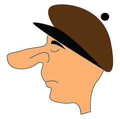 Image showing A man with long, big nose wearing cap, vector or color illustrat