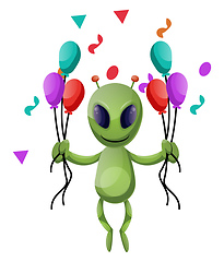 Image showing Alien with balloons, illustration, vector on white background.