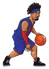 Image showing Basketball player in purple jersey dribbling, illustration, vect
