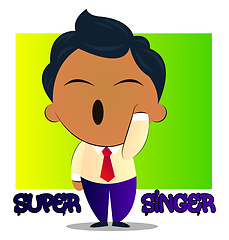 Image showing Boy in a suit with black curly hair is super singer, illustratio