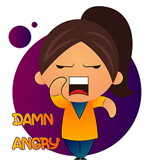 Image showing Angry girl with brown ponytail, illustration, vector on white ba