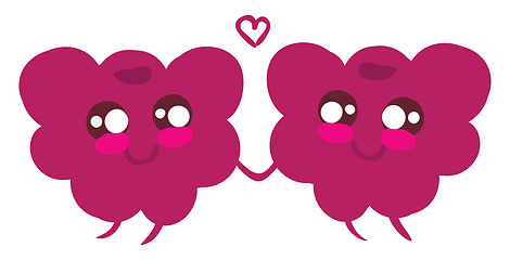 Image showing Two love raspberries holding hands, vector or color illustration