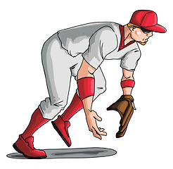 Image showing Baseball player bent down, illustration, vector on white backgro