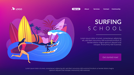 Image showing Surfing school concept landing page.