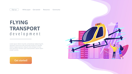 Image showing Aerial taxi service concept landing page.