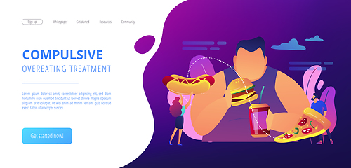 Image showing Overeating addiction concept landing page.