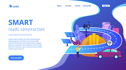 Image showing Smart roads construction concept landing page.