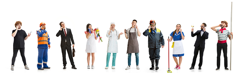 Image showing Group of people with different professions isolated on white studio background, horizontal