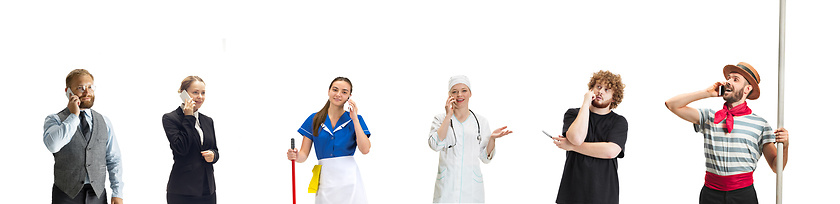 Image showing Half-length collage. Group of people with different professions isolated on white studio background.