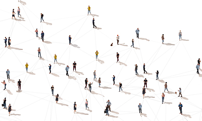 Image showing Aerial view of crowd people connected by lines, social media and communication concept