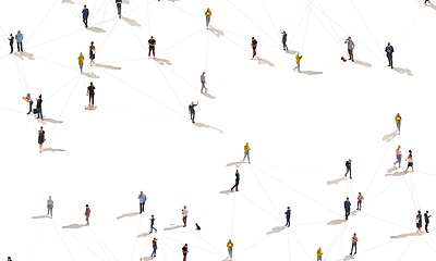 Image showing Aerial view of crowd people connected by lines, social media and communication concept