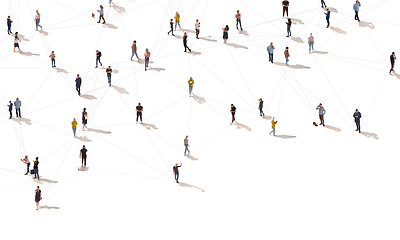 Image showing Aerial view of crowd people connected by lines, social media and communication concept
