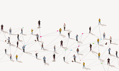 Image showing Aerial view of crowd people connected by lines, social media and communication concept