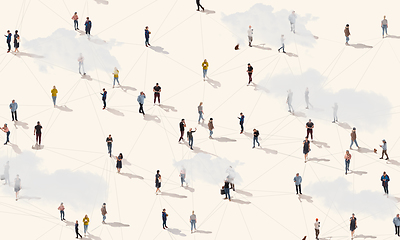 Image showing Aerial view of crowd people connected by lines, social media and communication concept