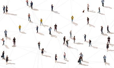 Image showing Aerial view of crowd people connected by lines, social media and communication concept