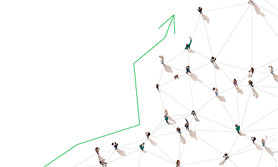 Image showing Aerial view of crowd people connected by lines, social media and communication concept