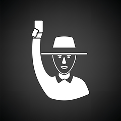 Image showing Cricket umpire with hand holding card icon