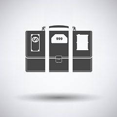 Image showing Oil, dollar and gold dividing briefcase concept icon