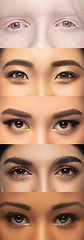 Image showing Close up of faces of young women, focus on eyes. Vertical collage