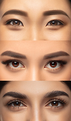 Image showing Close up of faces of young women, focus on eyes. Vertical collage