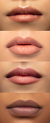 Image showing Close up female lips. Vertical collage. Nude makeup. Cosmetology, skin care concept. Flyer for ad.