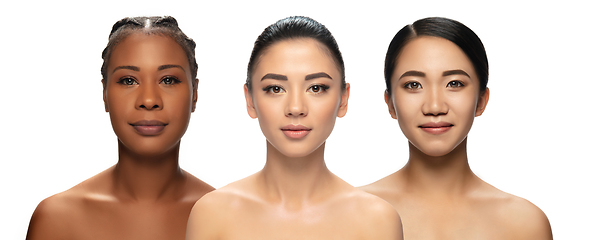 Image showing Different ethnicity and beautiful women isolated on white background. Multi-ethnic beauty.