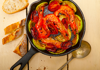 Image showing roasted shrimps with zucchini and tomatoes