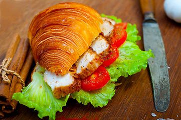 Image showing savory croissant brioche bread with chicken breast