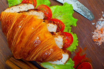 Image showing savory croissant brioche bread with chicken breast