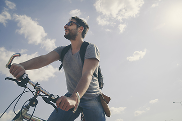 Image showing Man with bicycle