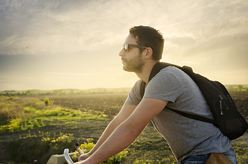 Image showing Man with bicycle