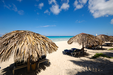 Image showing Parasols on exotic beach