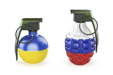 Image showing Grenades with the colors of Ukrainian and Russian flags