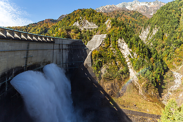 Image showing Kurobe Dam and rainbow in Japan