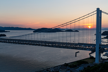 Image showing Great Seto Bridge during sunset